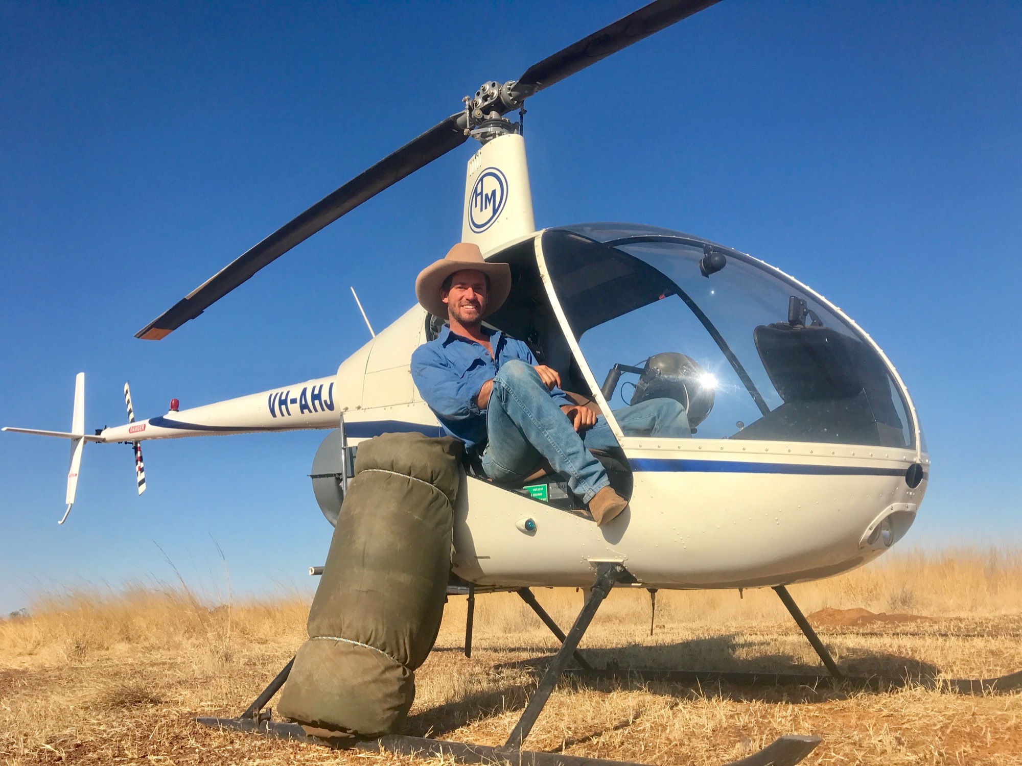 Cape Adieu owner Munro Hardy with a mustering helicopter in the NT