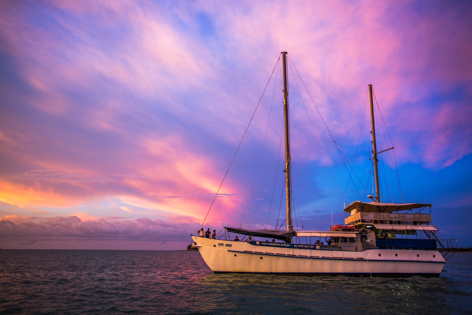 MV Cape Adieu mothership at anchor at sunset on the Monsoon Coast