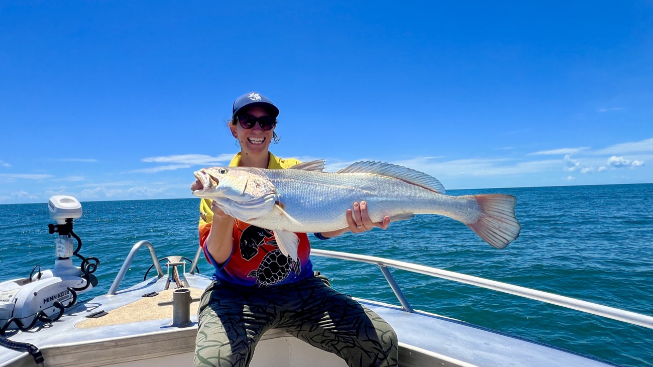 Angler with a large jewfish caught on a Darwin Harbour fishing charter